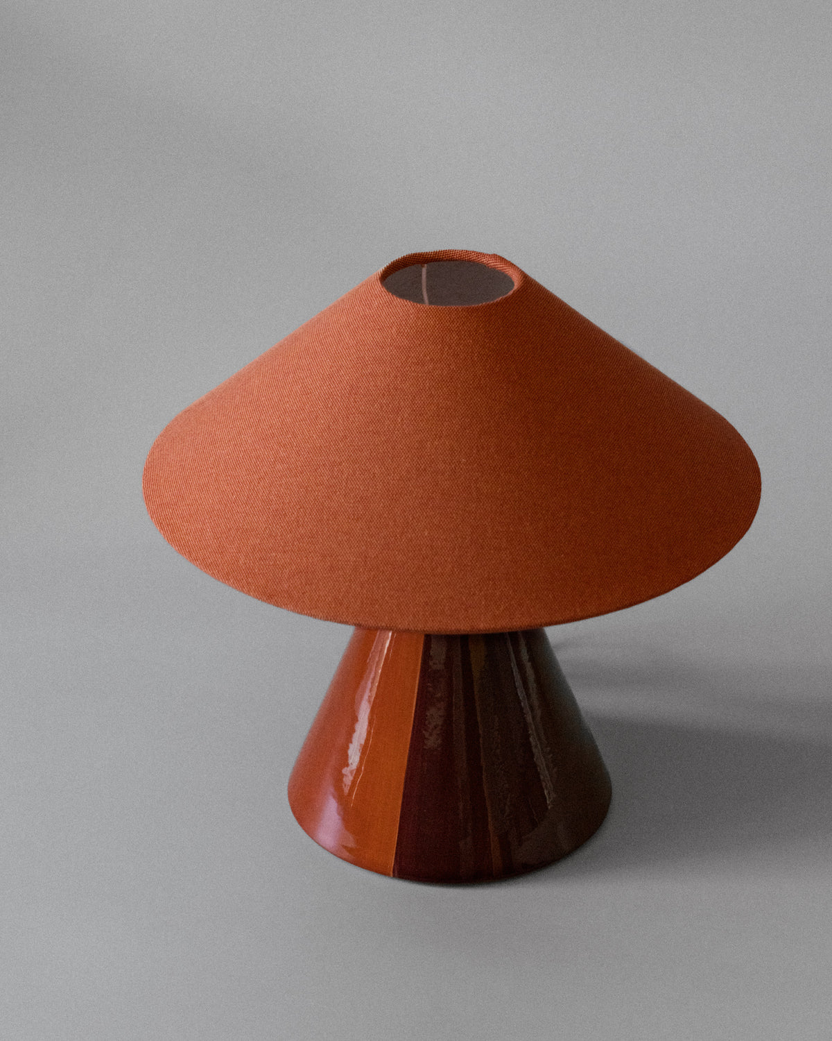 Caterina Table Lamp - Cognac - top view highlighting fabric shade and ceramic base