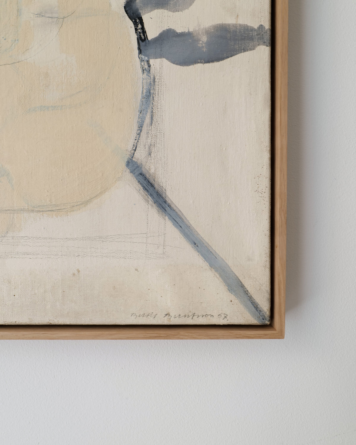Bertil Berntsson Abstract Composition Painting 1957 — close-up of textured canvas in wooden frame