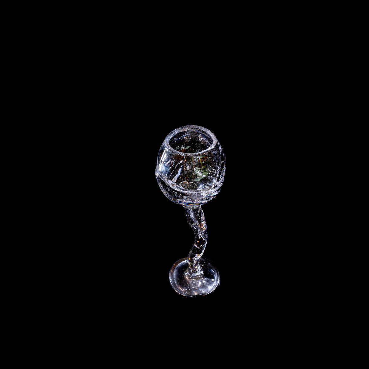 Hand-blown Wine Glass — top view highlighting twisted stem design