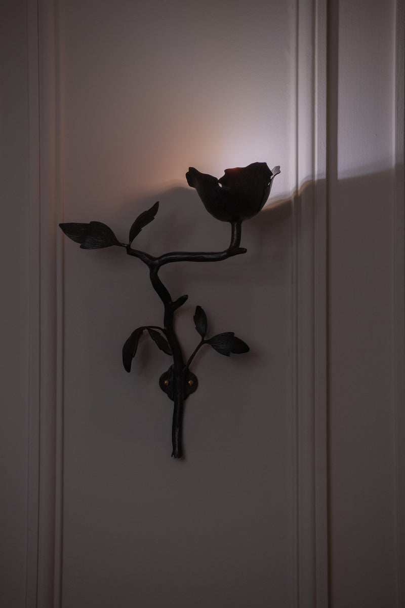 Clematis Wall Light — close-up of black metal floral design