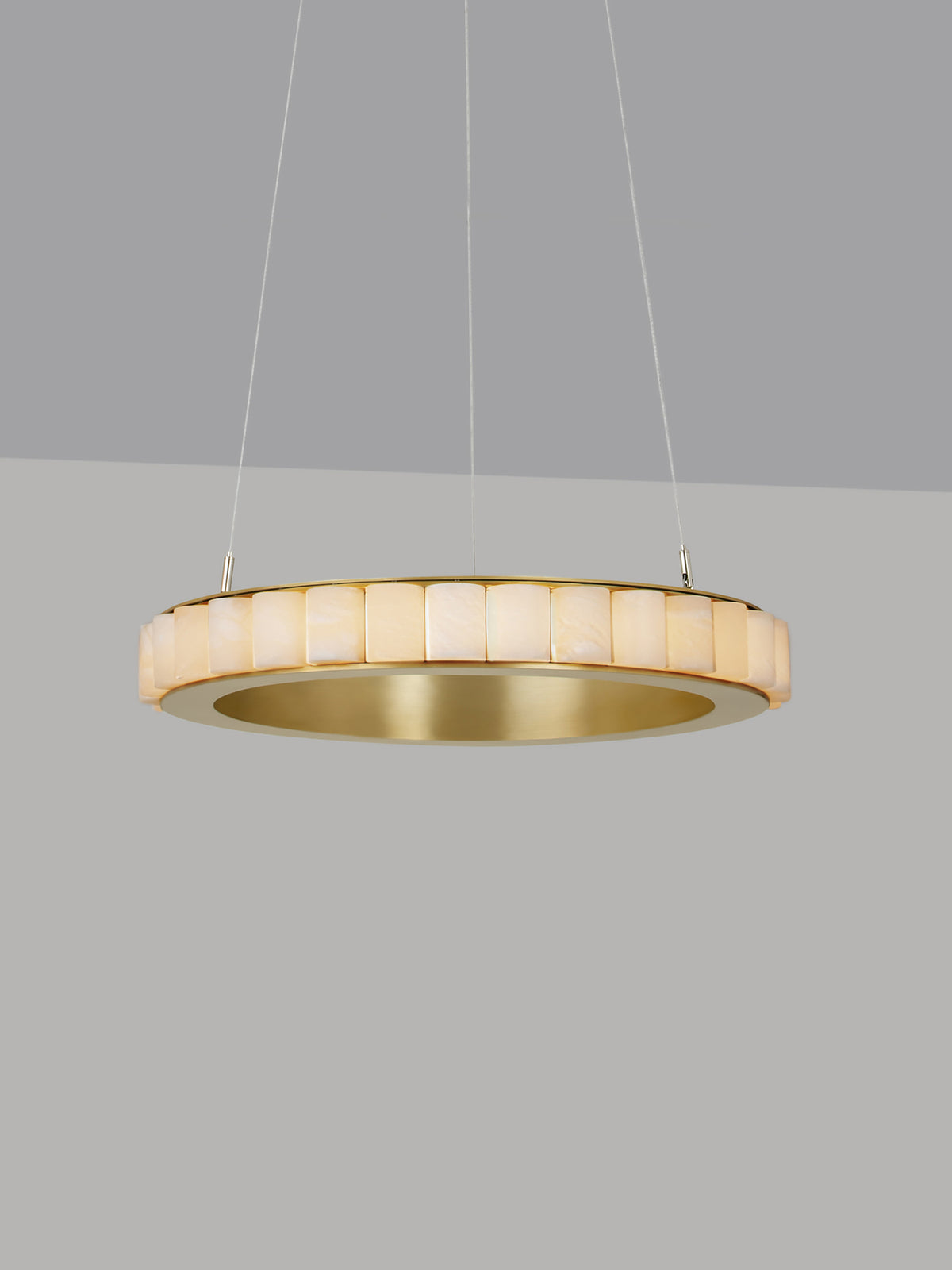 AVALON Chandelier Medium With Ceiling Rose — side angle showing brass and alabaster materials