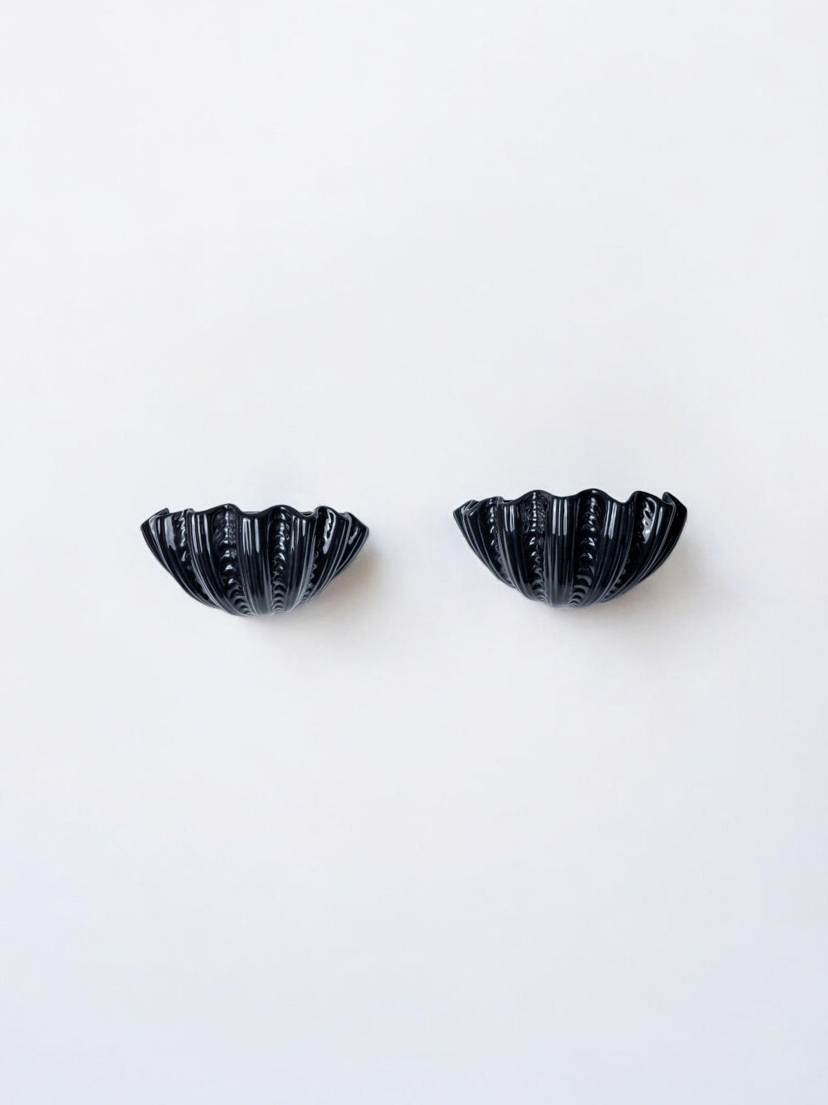 Pair of Shell Wall Lights, Black Ceramic, Italy, 1970 — side angle