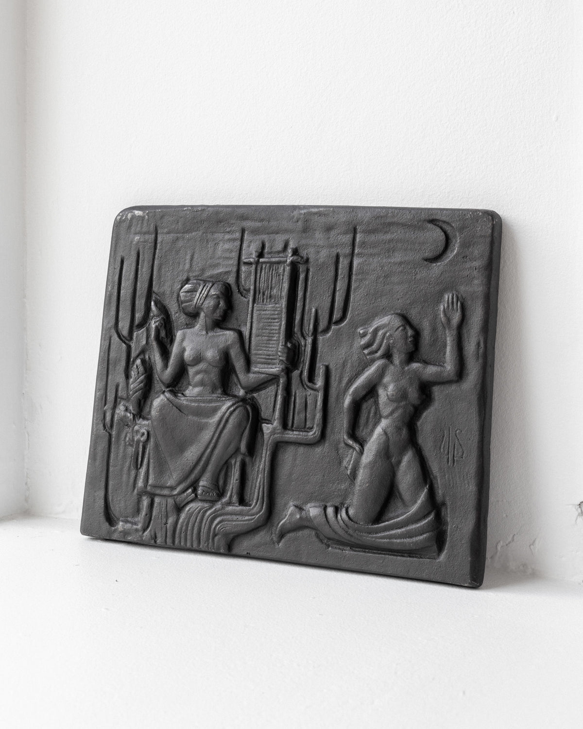 Cast iron wall relief depicting two classical figures by Ulla Fogelklou-Skogh