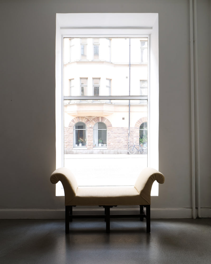 Swedish window seat bench 1900s in cream upholstery