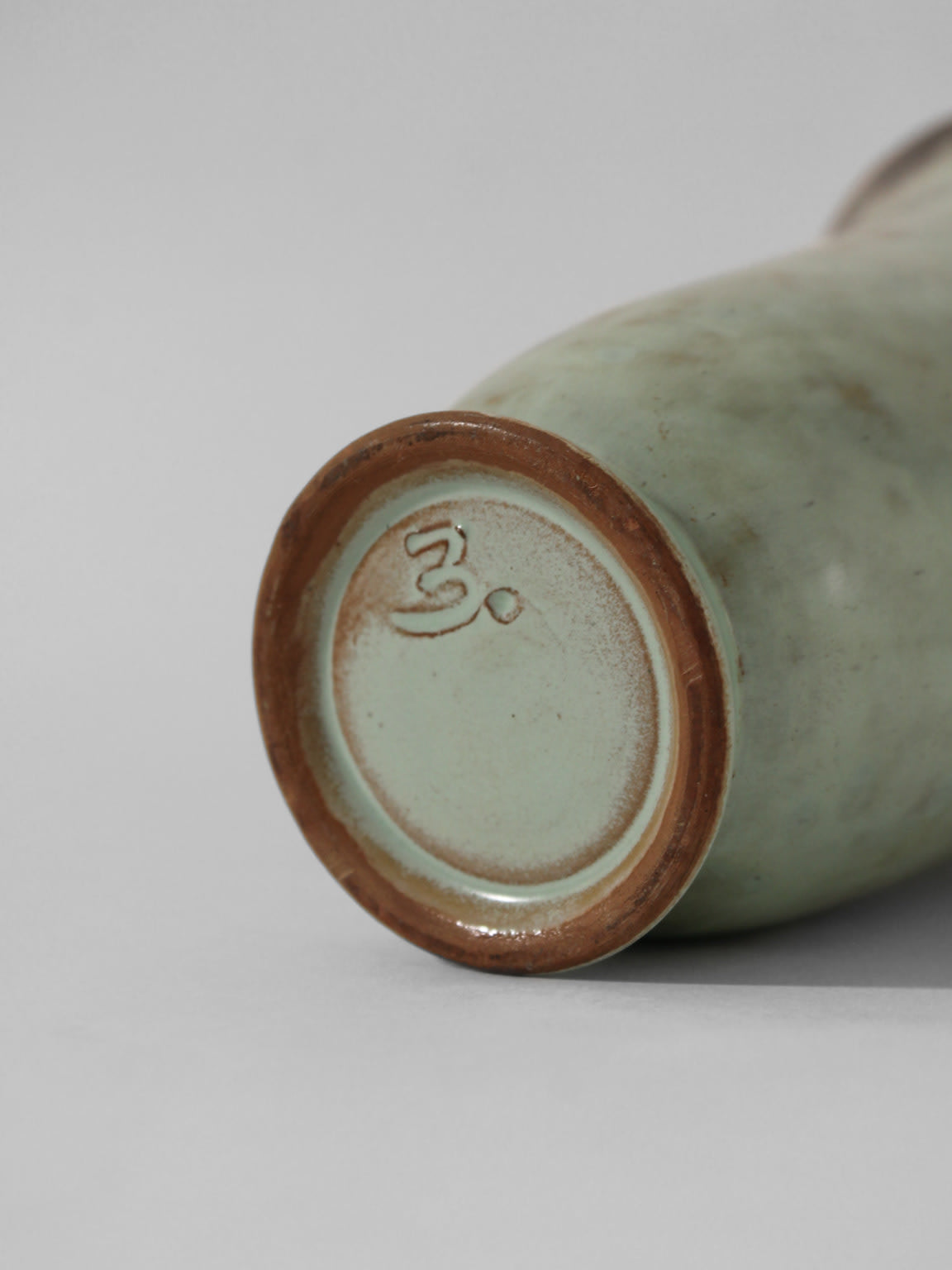 Christer Heijl Art Deco Turquoise Ceramic Vase, Sweden, 1930s — underside view showing ceramic glaze and markings