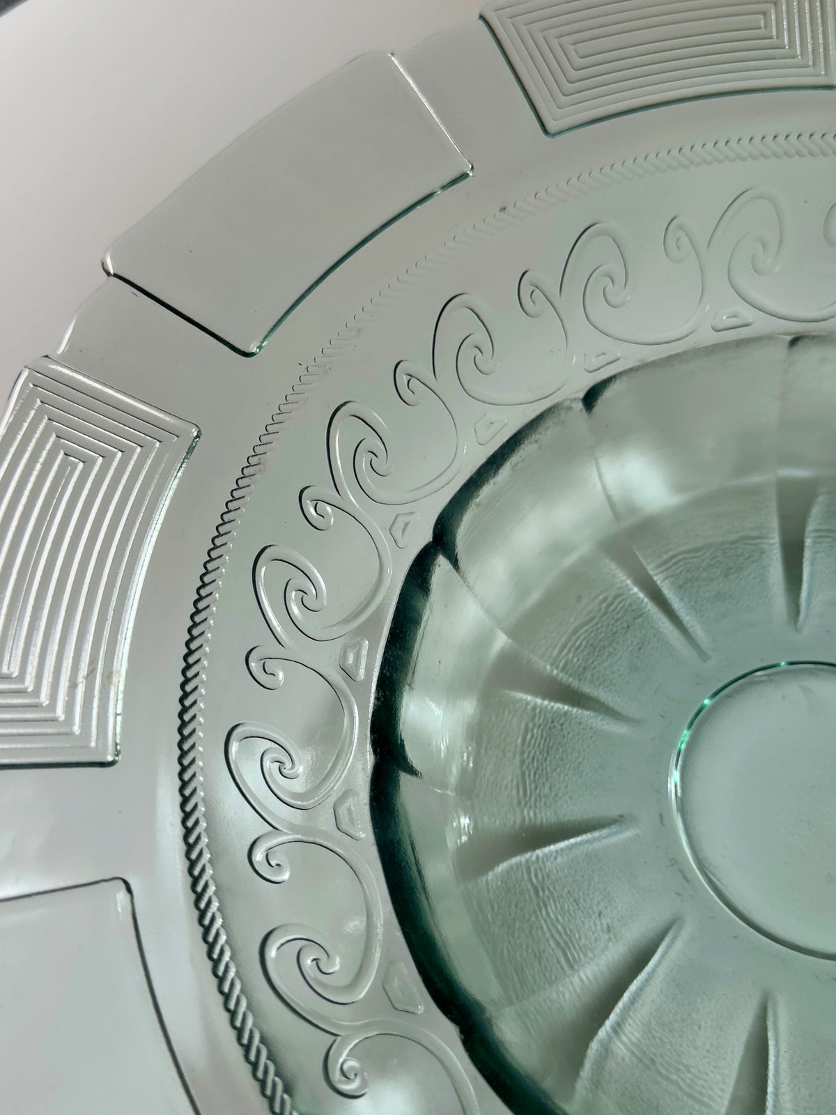 Large Art Deco fruit bowl with relief and frieze — detail view