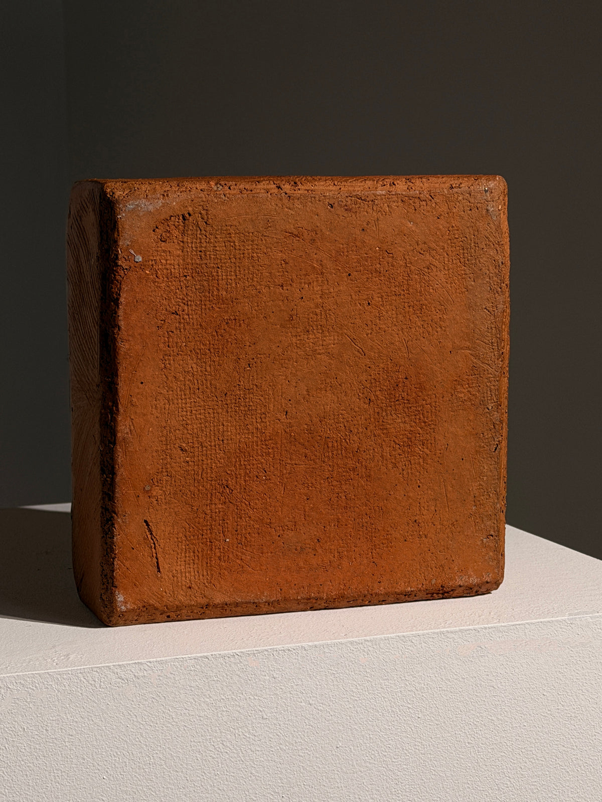 Architectural Stoneware Vase Attributed to Pierre Culot — back view highlighting textured terracotta surface