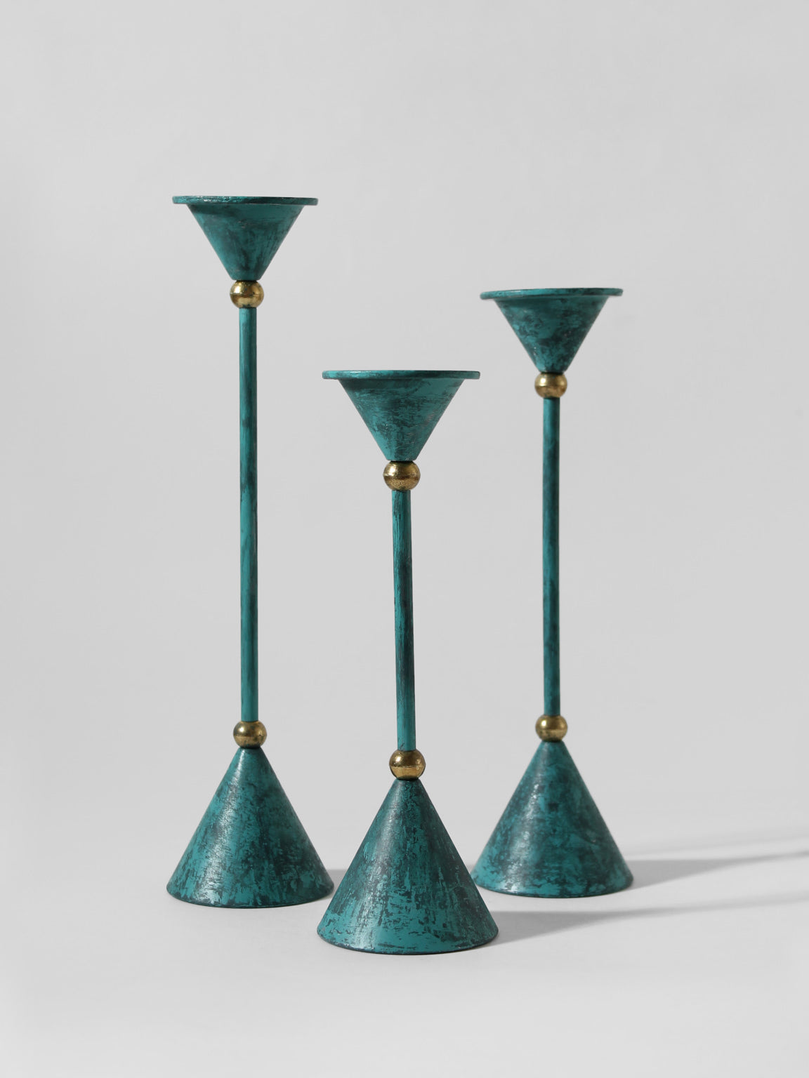Memphis Design Metal Candle Holders Set, 1980s by Vintage Stories | The Oblist — turquoise metal finish