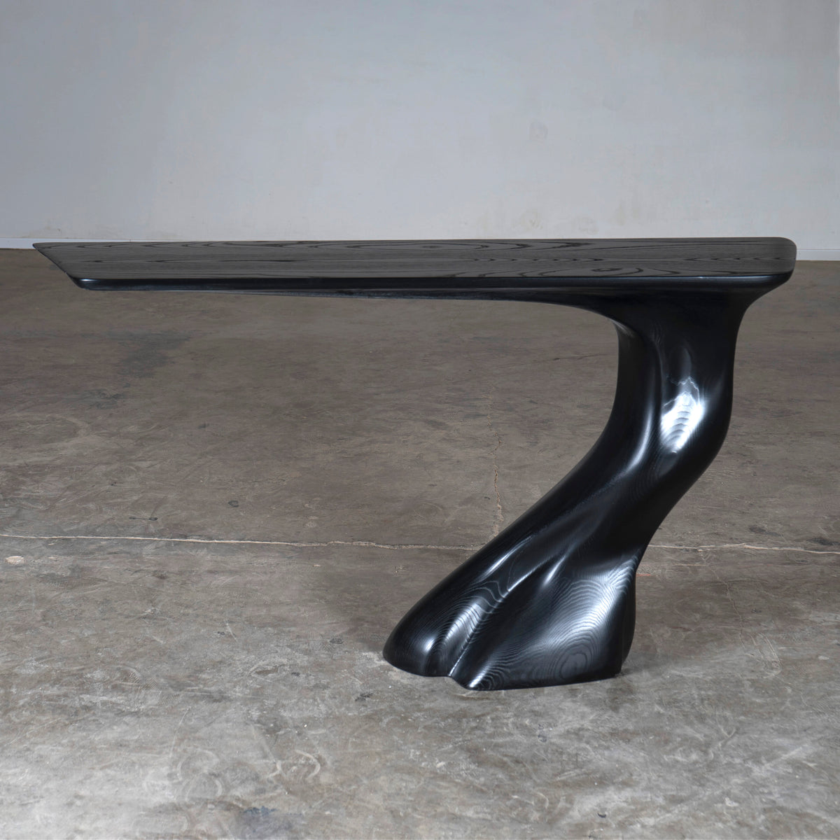 Sculptural Frolic console table in Ash wood — side angle