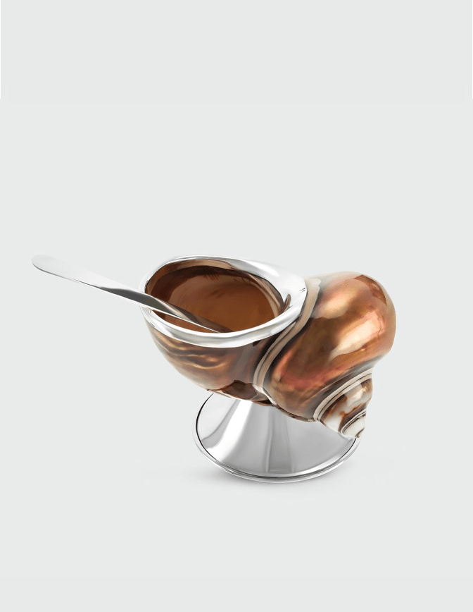 Imperialis Shell Sugar Bowl — side angle showing copper and silver materials