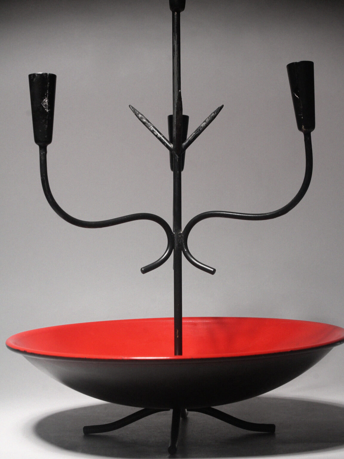 Gunnar Ander Mid-Century Vibrant Red And Black Candelabra, Ystad Metall — detail view