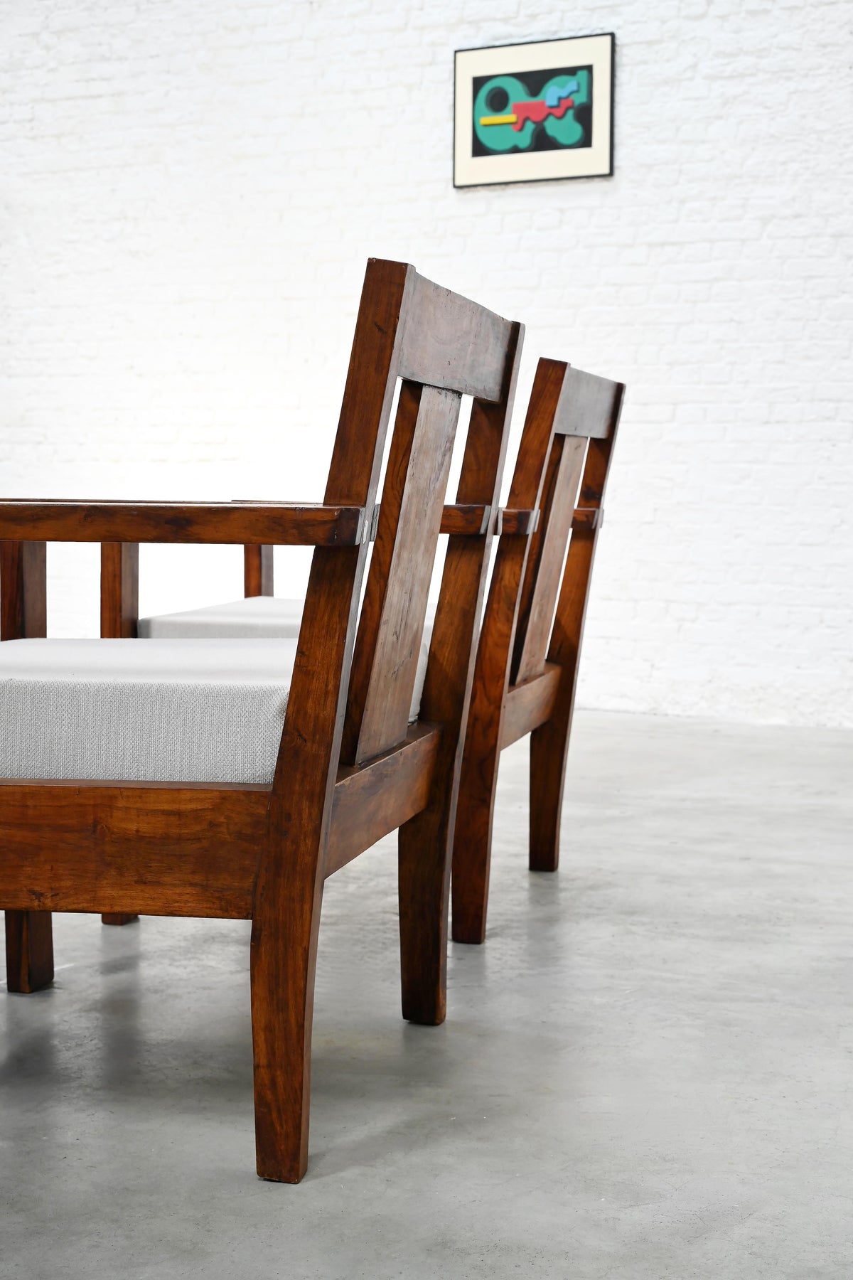 Pair of French Modernist Teak Armchairs, 1960s — close-up