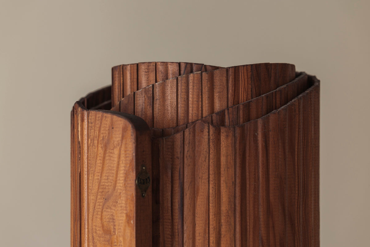 S.N.S.A. Pine Tambour Room Divider, France 1950s — close-up