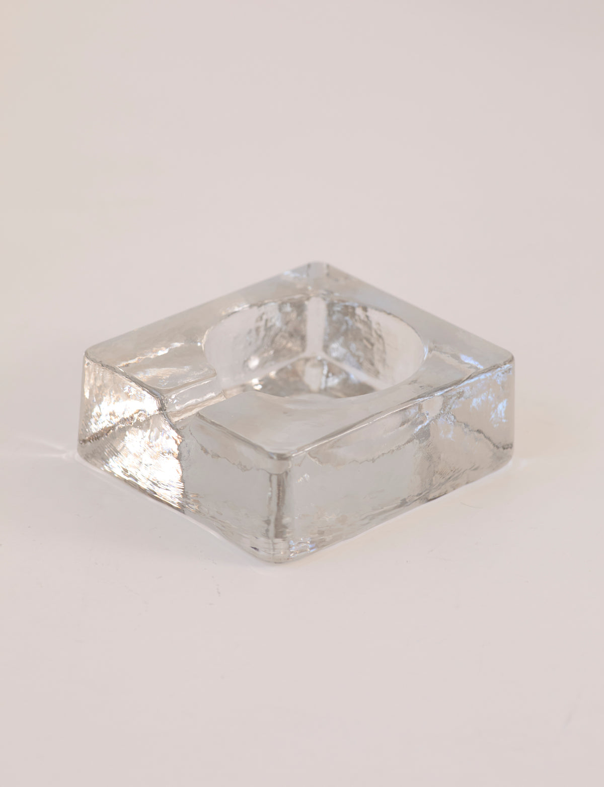Scandinavian Clear Ashtray in Glass — top view on white background