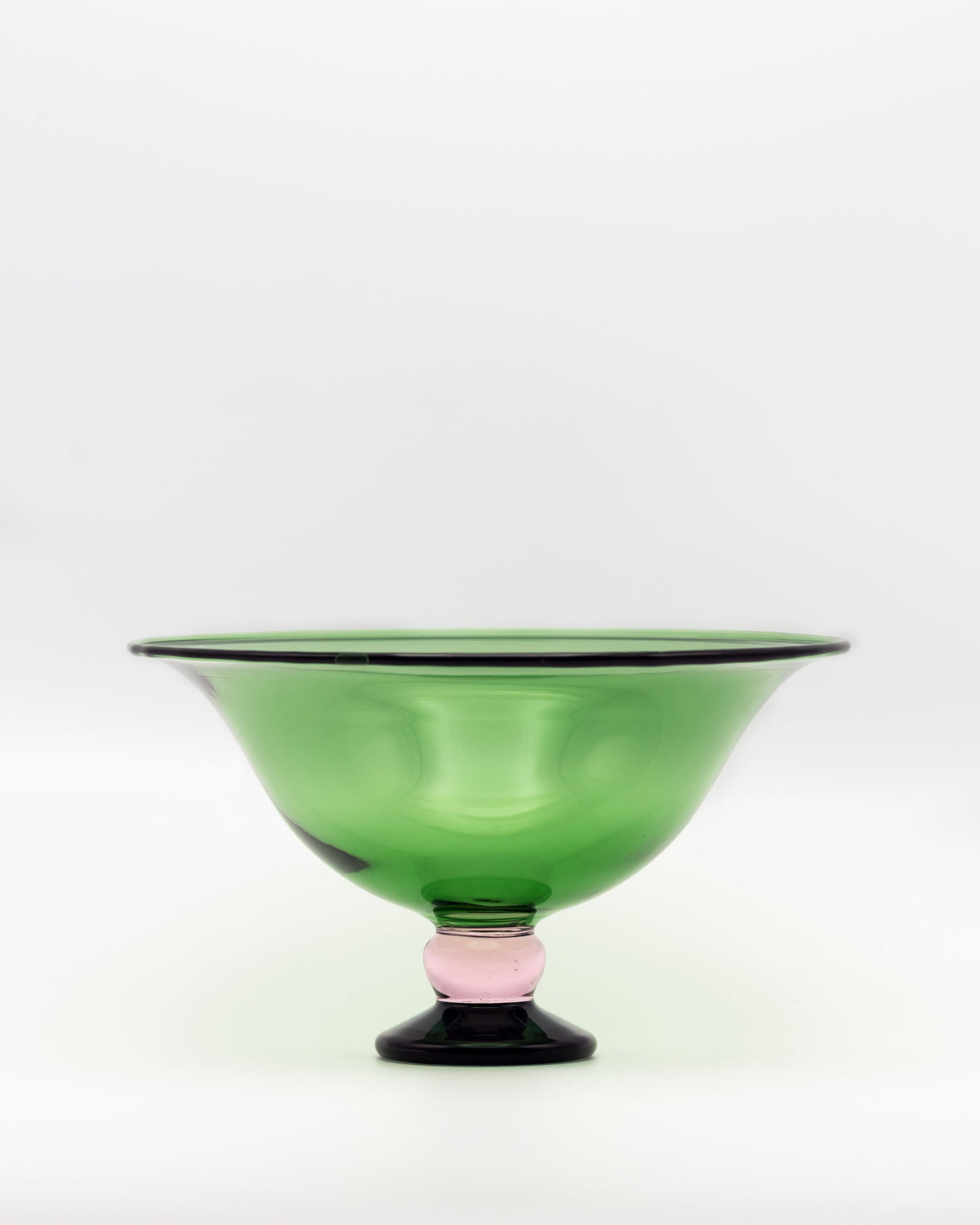 Fruit Bowl — side view of green glass with pink base