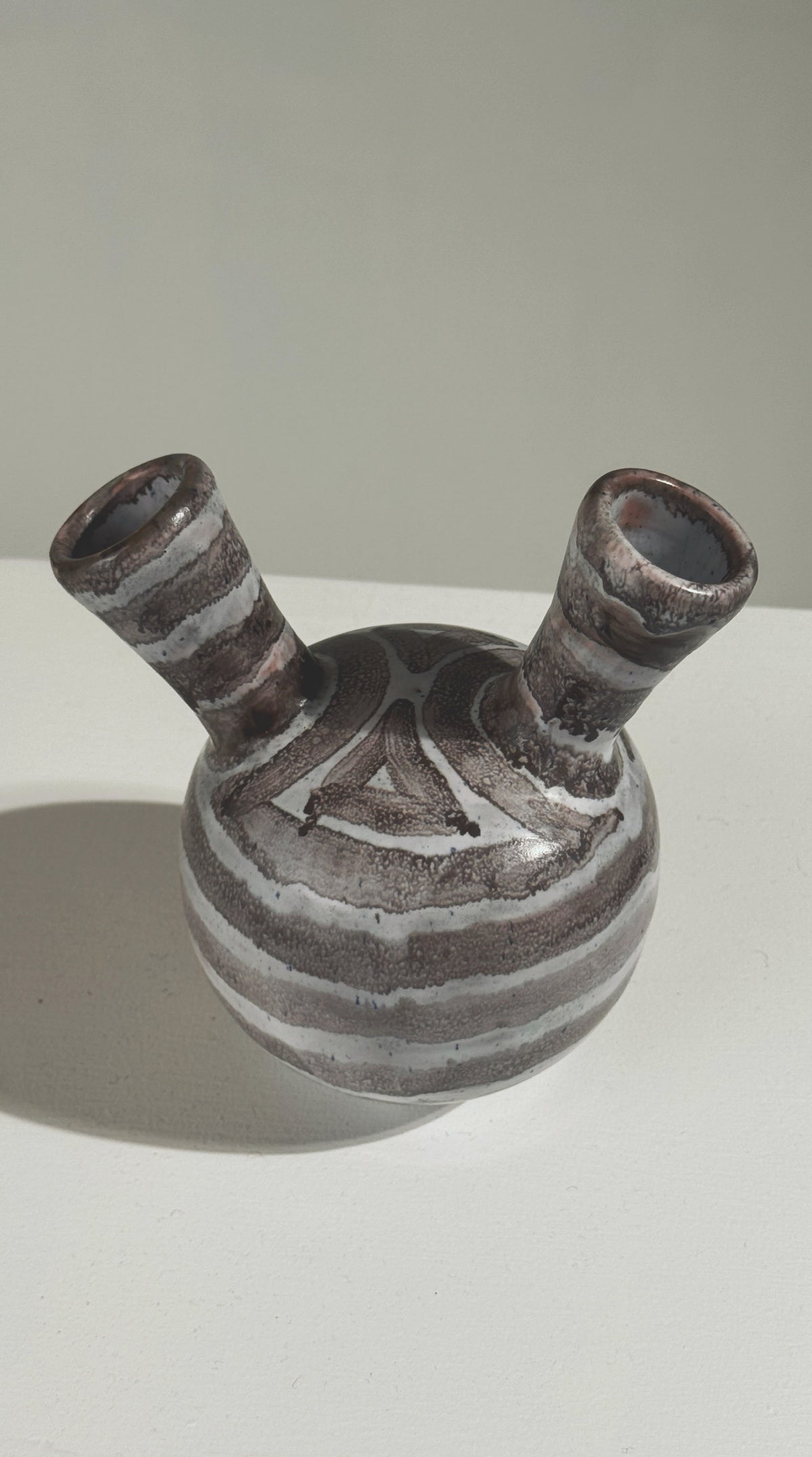 Double-neck ceramic vase with marbled glaze by Jean Busson 1960