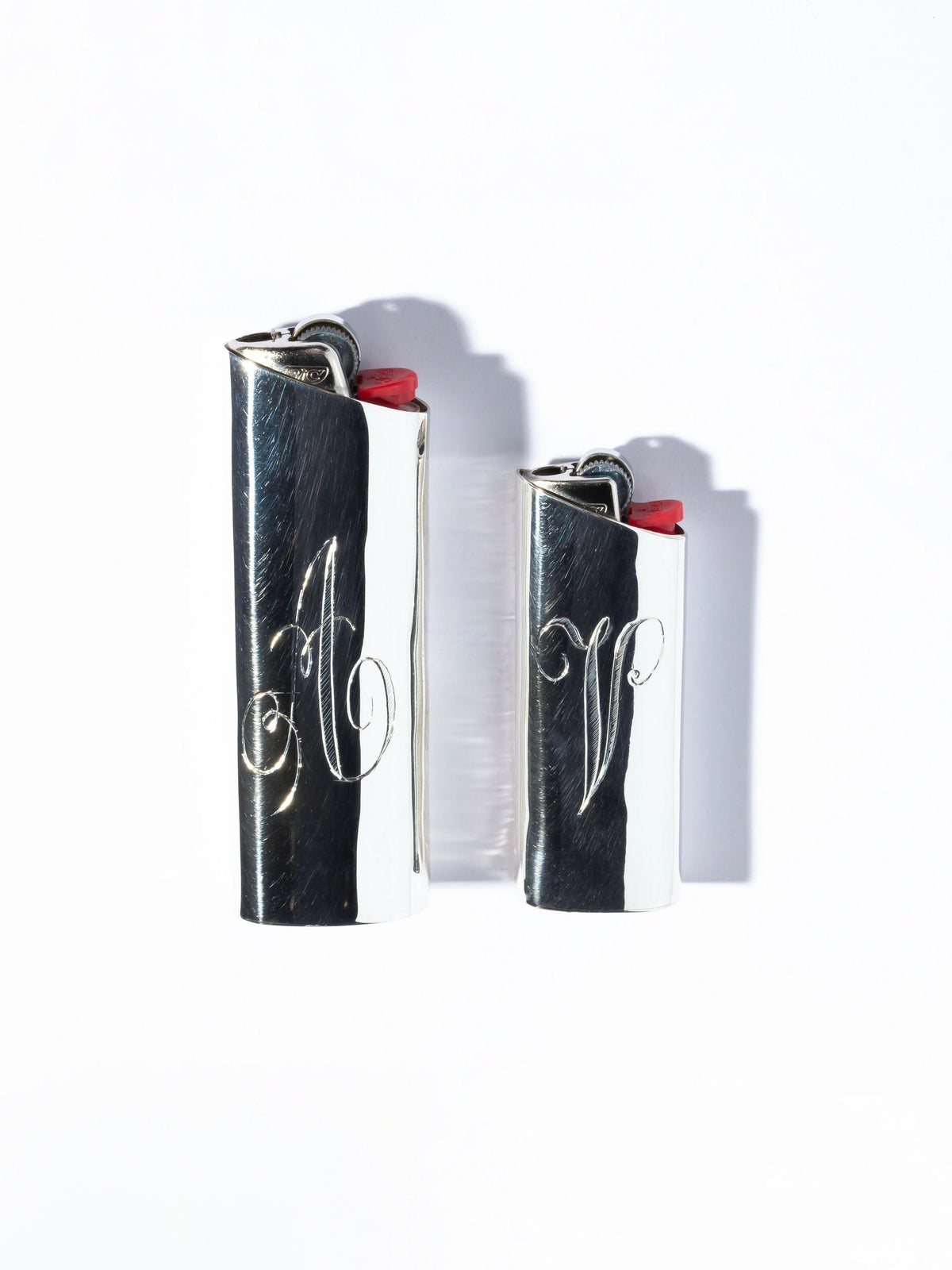 Monogram Lighter Case Maxi Size — top view of polished silver finish