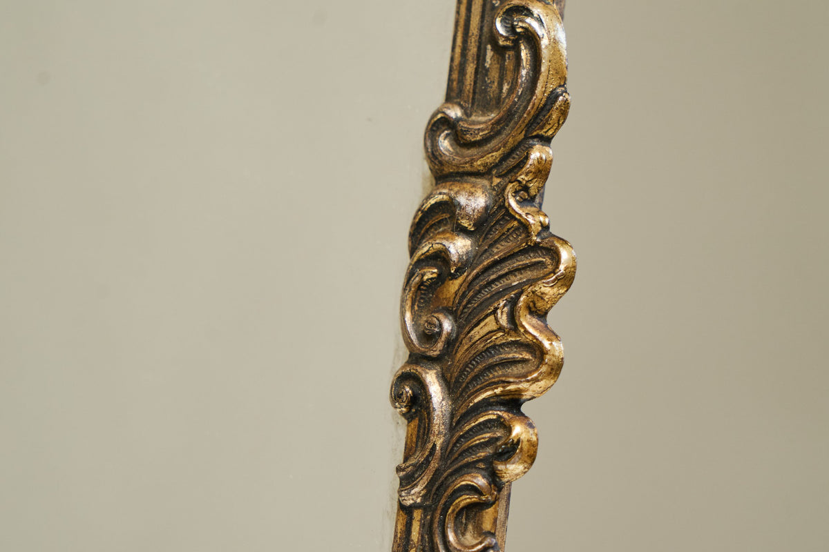 Ornate Italian Table Mirror in Patinated Silver Plated Brass, Mid 20th Century — close-up