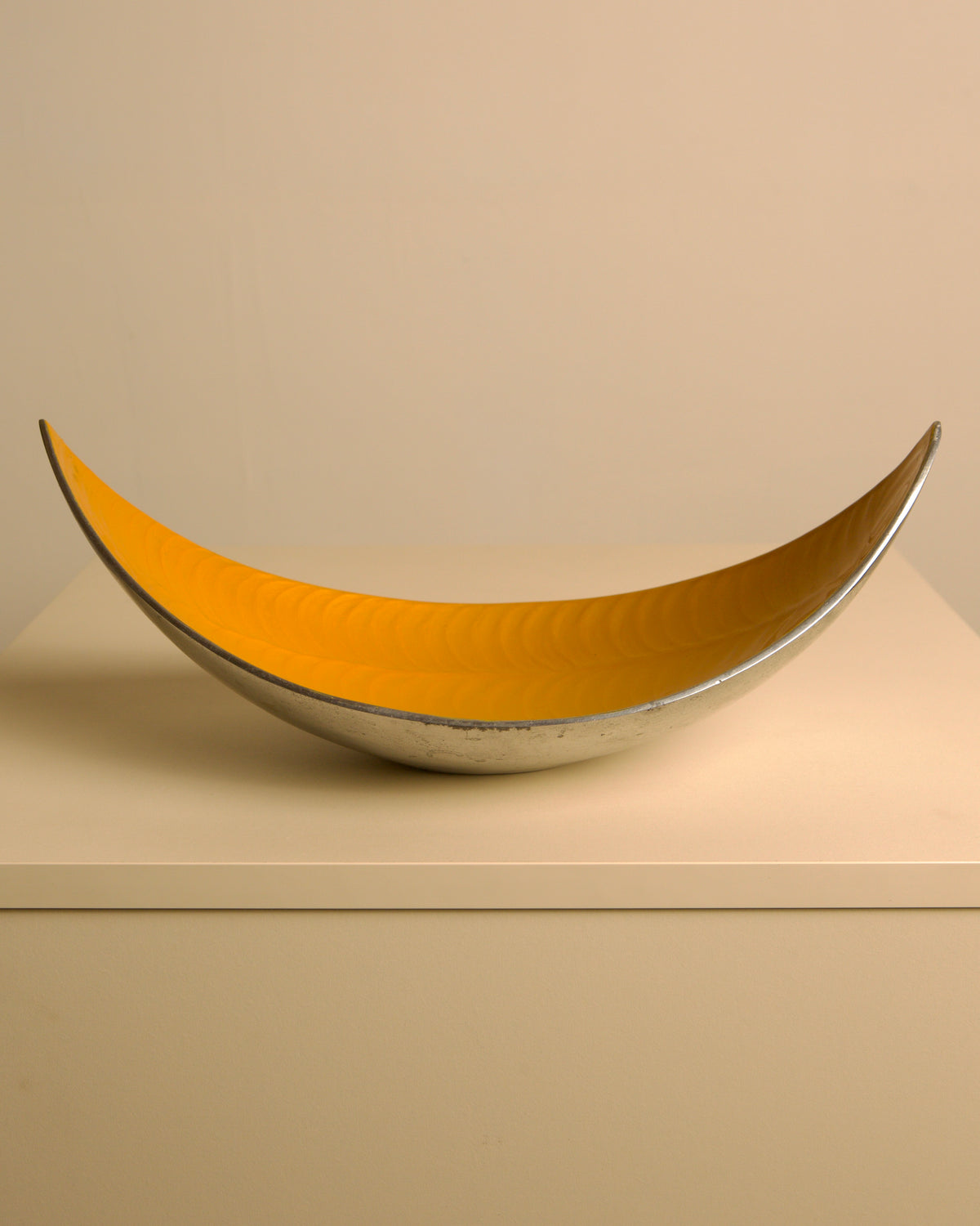 Italian yellow aluminium "Galassia" catch-all by Brandani, 1980s — detail view