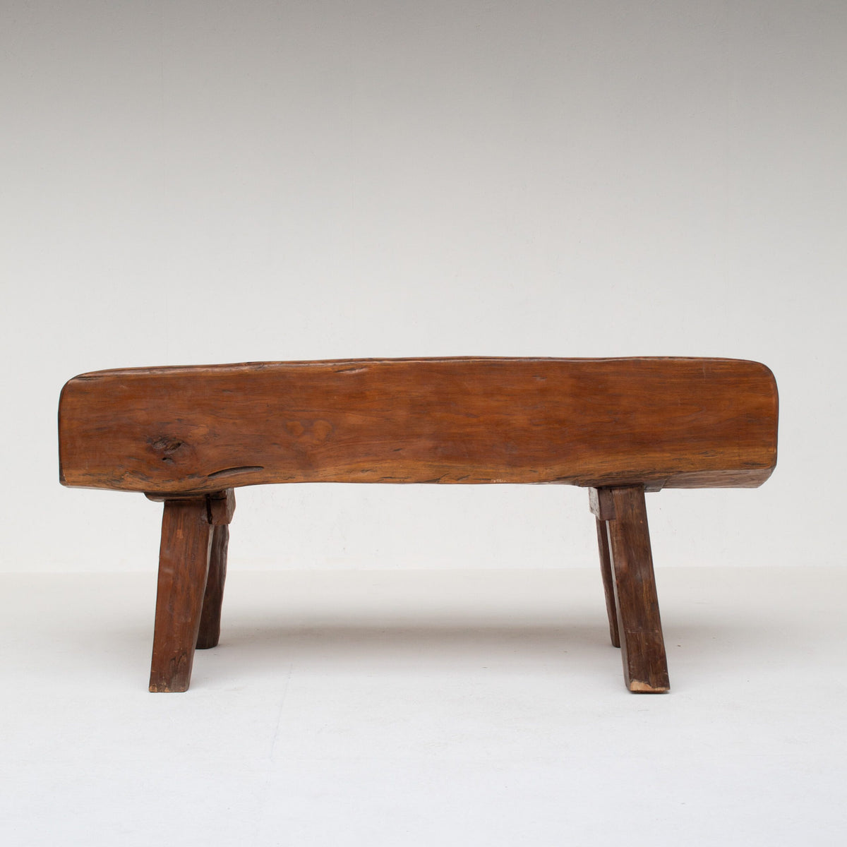 Rustic Wooden Bench — back view highlighting solid wood construction