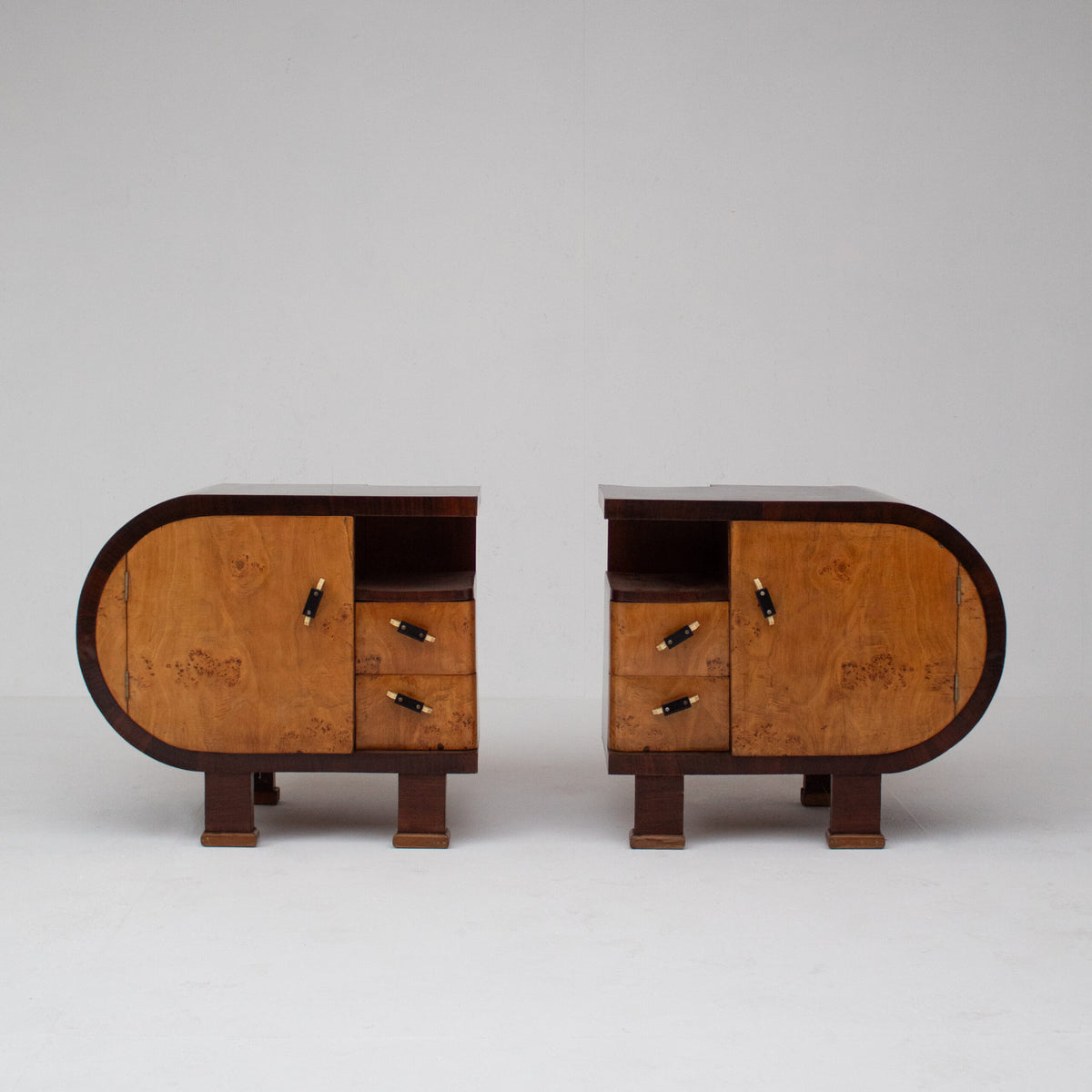 Pair of Art Deco Nightstands with Burl Wood Fronts by Malata Antwerp | The Oblist