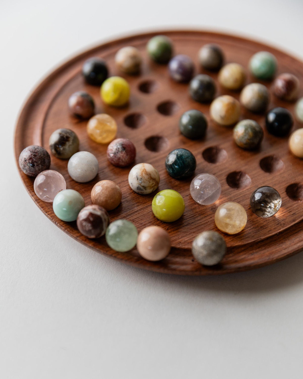 Vintage 1960s Solitaire Board Game, Wooden Game Board with Stone Marbles, Classic Strategy Game, Mid Century Table Game, Timeless Gift Idea — additional view