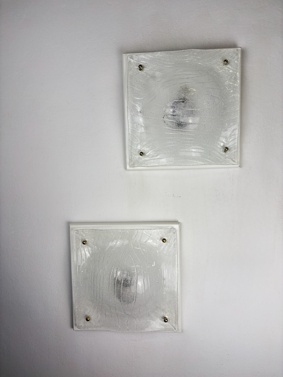 Pair of Murano Frosted Textured Glass Wall Lights, Italy, 1960s — side angle
