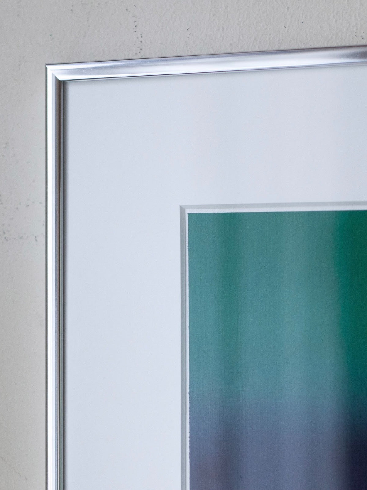 Silver frame corner detail of Untitled 2025 painting by Rebecca von Matérn