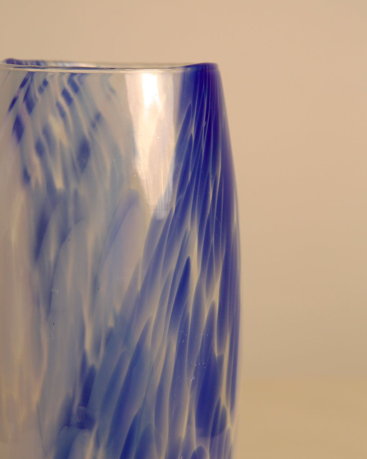 80s Italian Murano glass vase blue and white bubbles — side angle