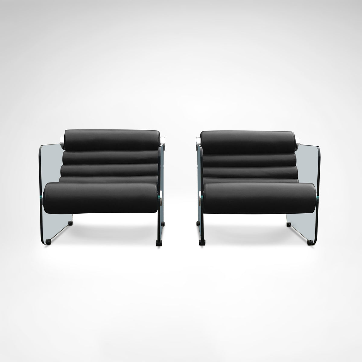Hyaline leather and glass armchair by Fabio Lenci for Comfortline Italy 1960s, set of 2 — top view showing black leather cush
