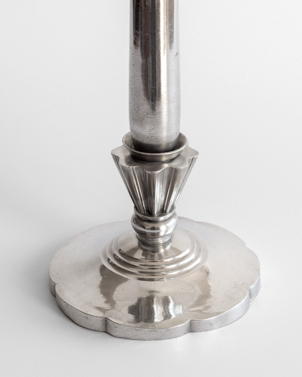 Art Deco Pewter Table Lamp, Denmark 1930s — close-up of polished pewter base