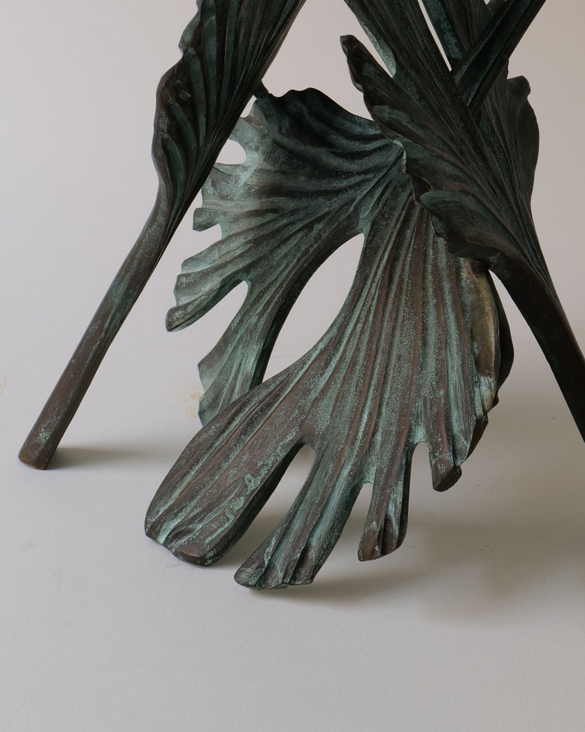 Bronze Sculpture Bernard Jobin — side angle highlighting textured green patina