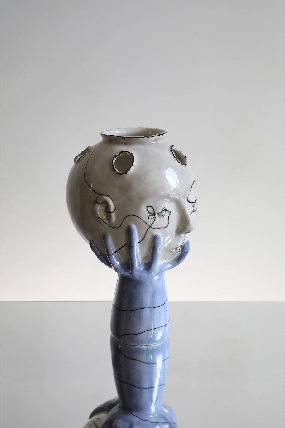 Head in Hands Hand Made Sculptural Ceramic Vase — alternate view