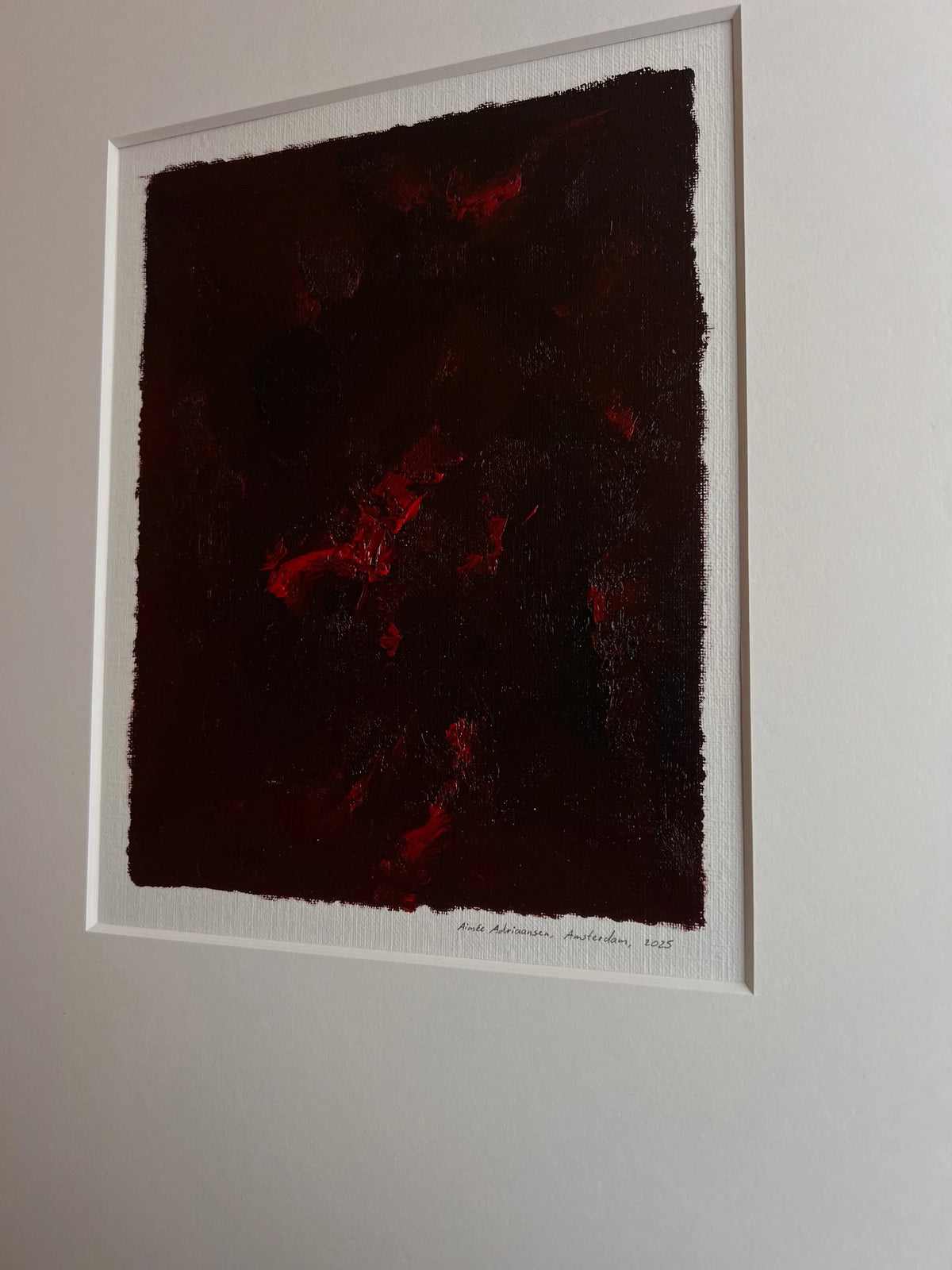 Oil painting on paper - 11 (2025) — close-up of dark red textured surface
