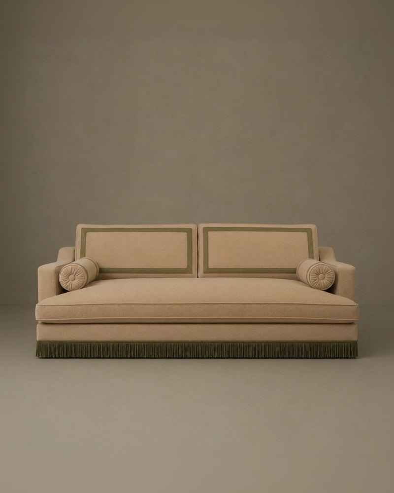 Orlando Sofa 230 cm - Mock Mohair Blush - Green Fringe by RIJD Interior | The Oblist
