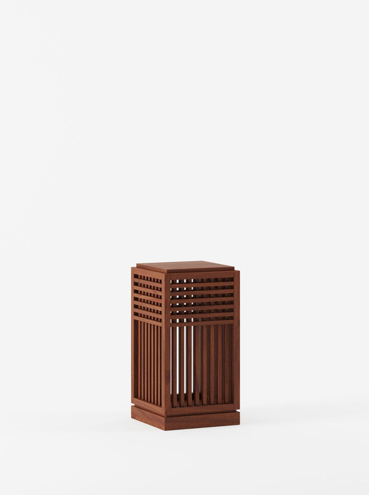 Riviera Plinth short in Oiled African Mahogany — side angle