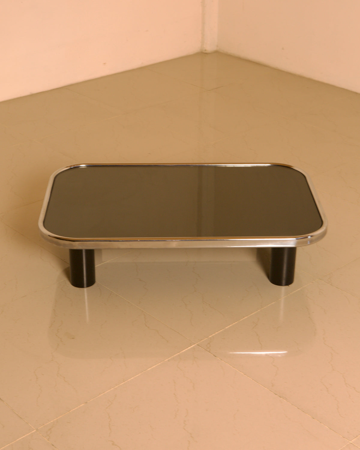 Smoked Mirror & Chrome Coffee Table, Willy Rizzo Style, 1970s Italy — lifestyle setting