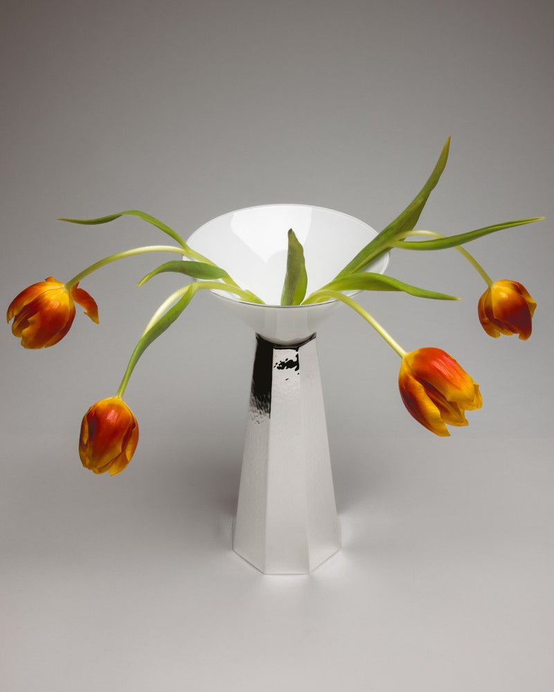 Silver Plated Vase with Opaline Glass by zanetto | The Oblist — silver finish, modern design