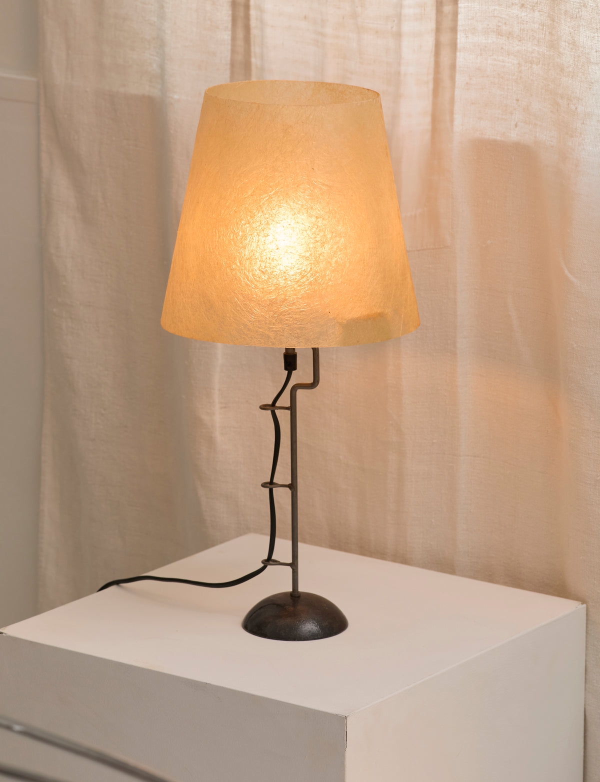 Mid Century Table Lamps with Sculptural Metal Base and Artisanal Fiberglass Shades — in context