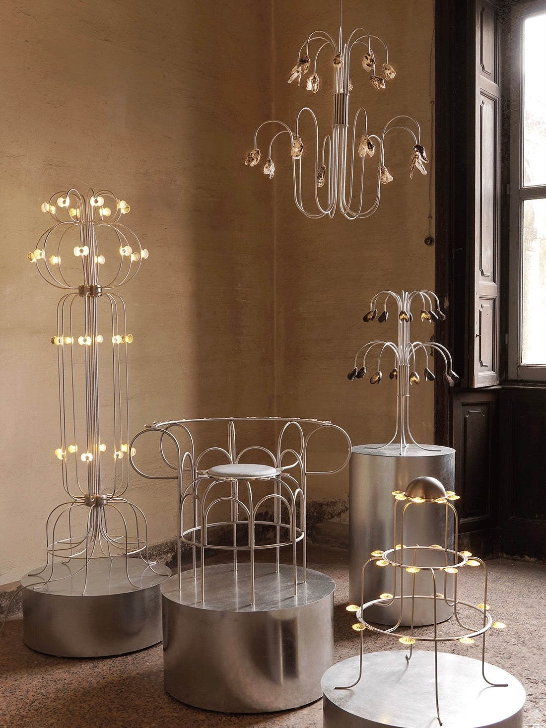 Chandelier With Pendant Light in Metal and Shell — lifestyle setting