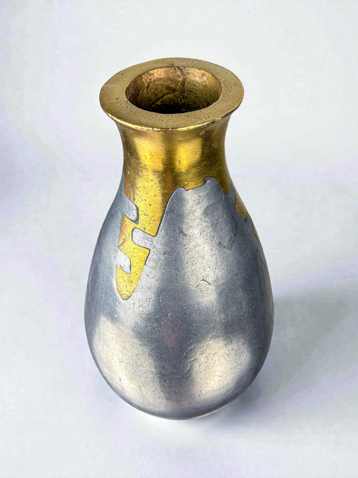 Brutalist Vase by Art3, Bronze & Aluminium, Spain, 1970 — lifestyle setting
