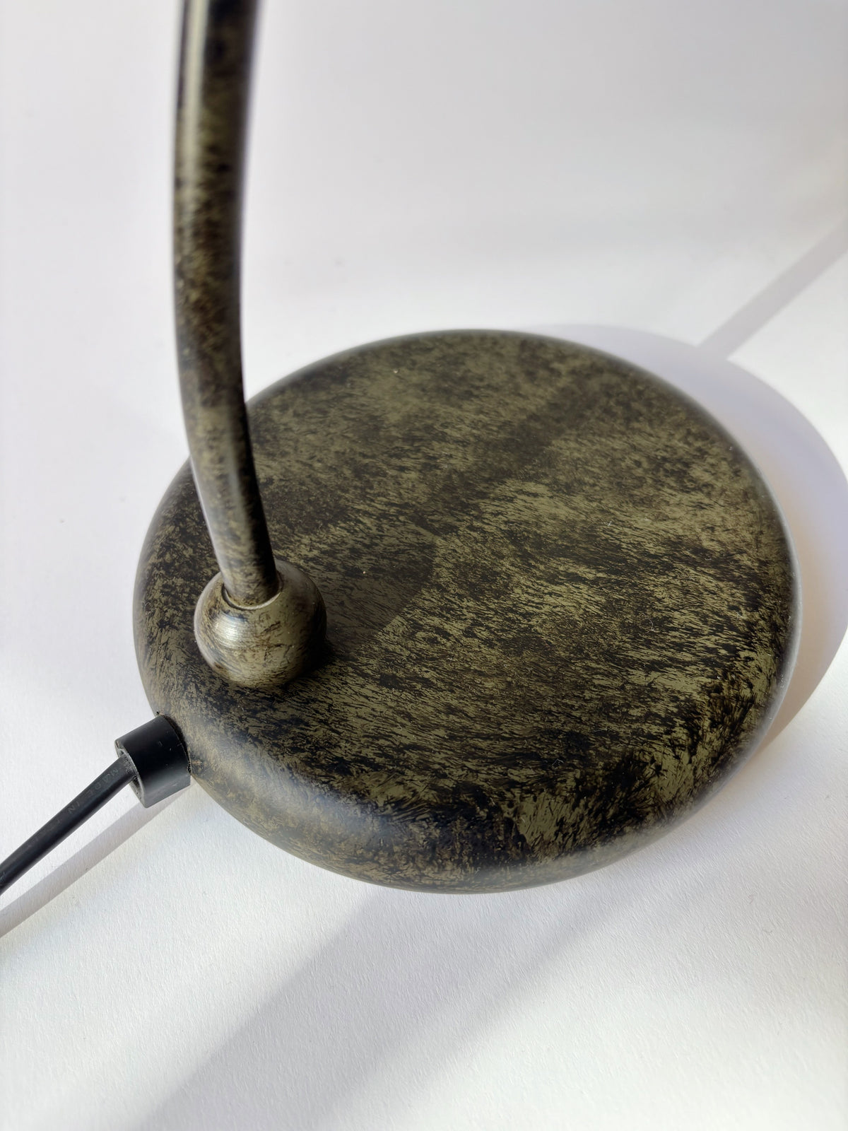 Metal Lamp with Glass Shade, Italy c. 1990's — side angle of textured metal base