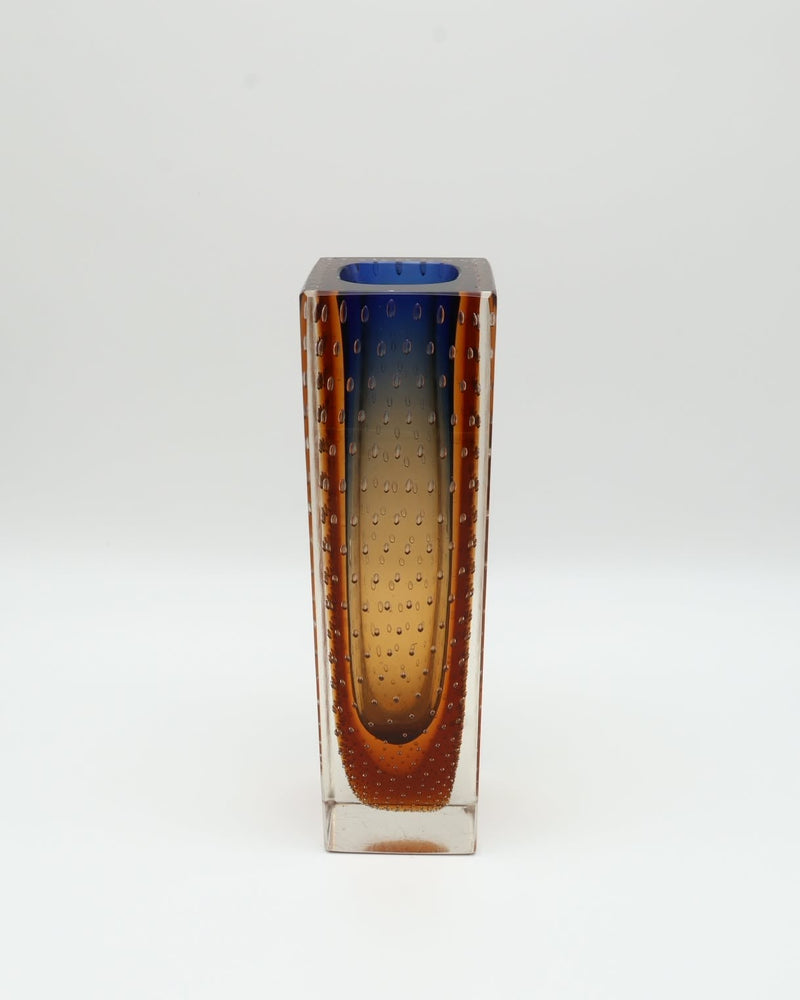 Mid-Century Sculptural Sommerso Block Vase by Pavel Hlava for Exbor –Czechoslovakia (1964) — detail view