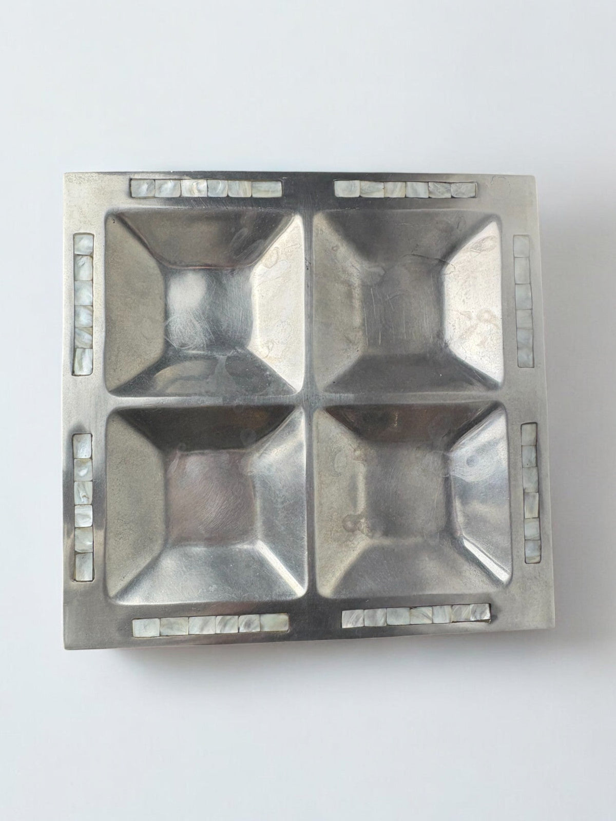 mother-of-pearl & aluminium centerpiece, Italy, 1970's by Malamar Studio | The Oblist