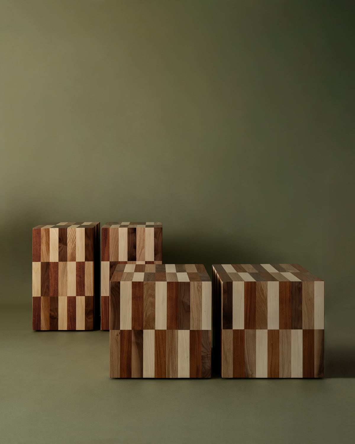 MORA Wooden Side Table — angled view of striped wood design