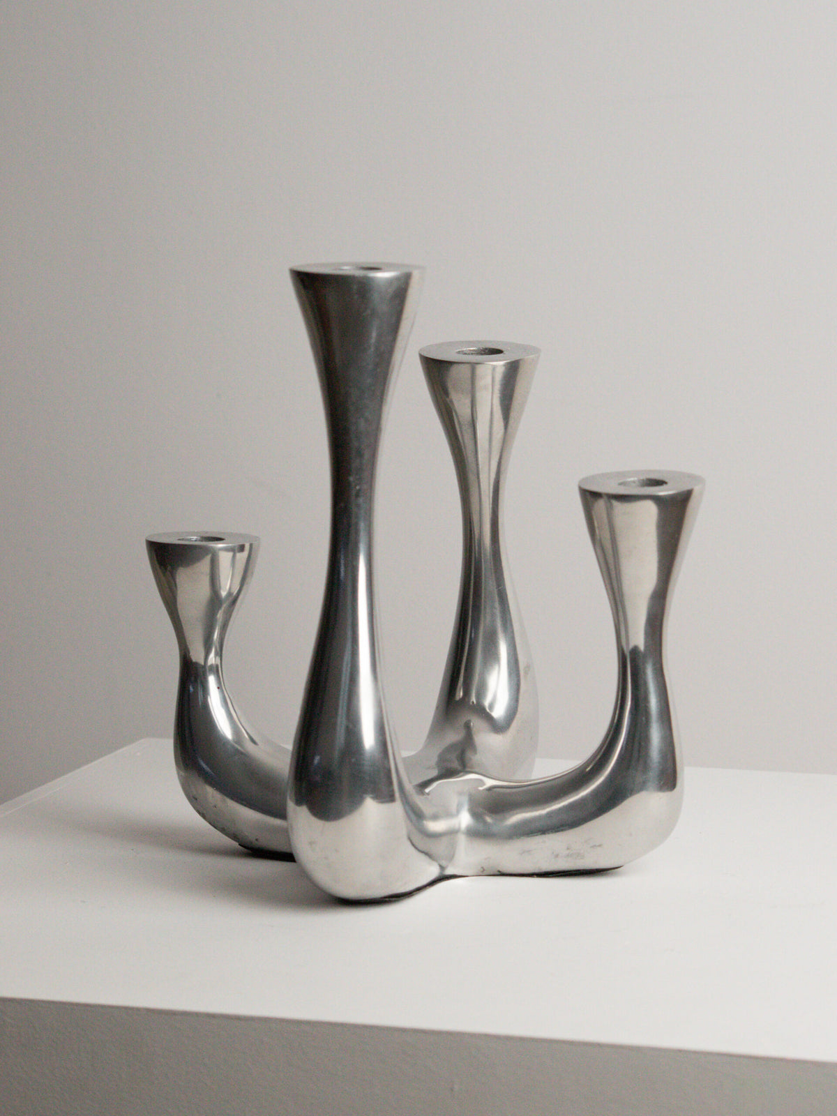 Organic Modern Four-Arm Candelabra in Polished Cast Aluminium, Swan Neck Arms, Northern European 1980s — additional view