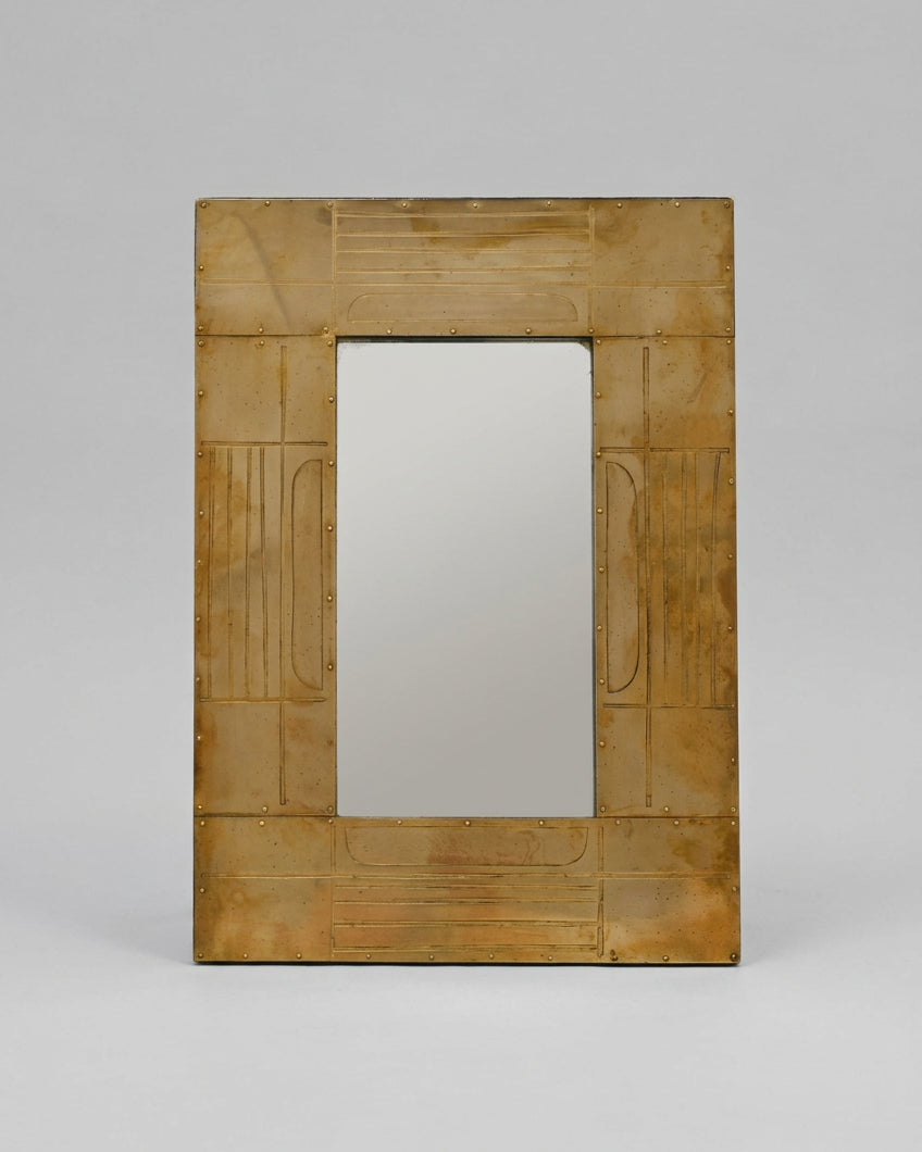 Jean Blazy Sculptural Etched Brass Mirror, France, 1970s by Introverso | The Oblist