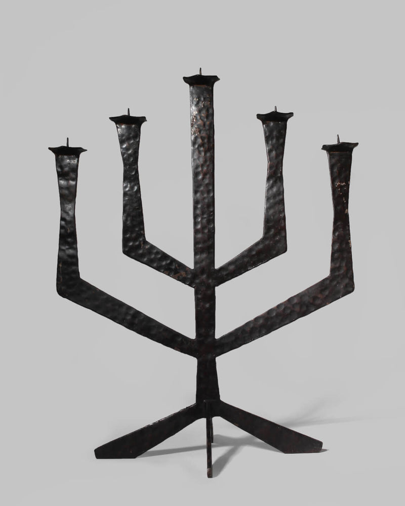 Brutalist Hammered Texture Metal Candelabrum by Vintage Stories | The Oblist