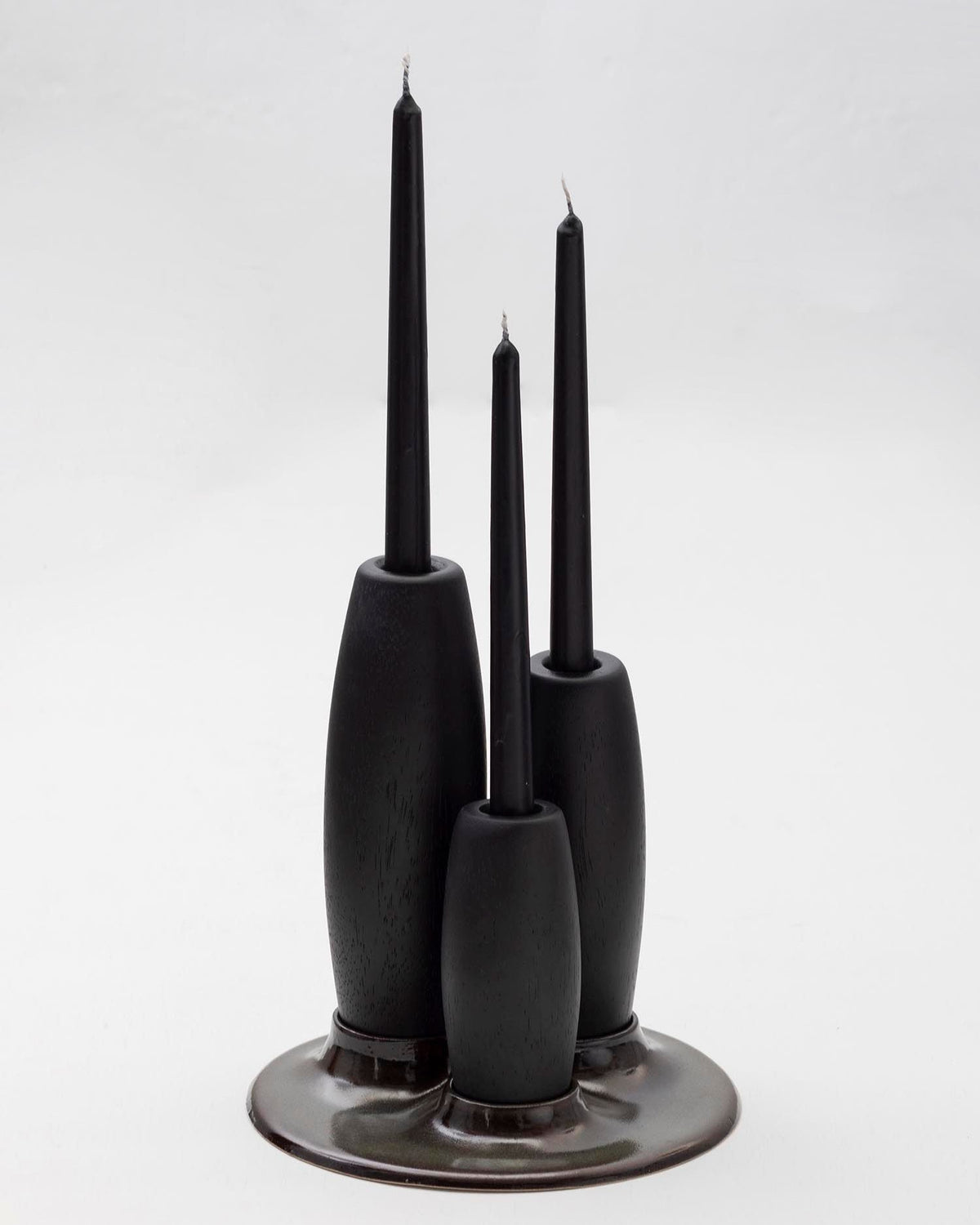 SALAR Decorative Ceramic Candleholder with Solid Wood Plynths by ANDEAN | The Oblist
