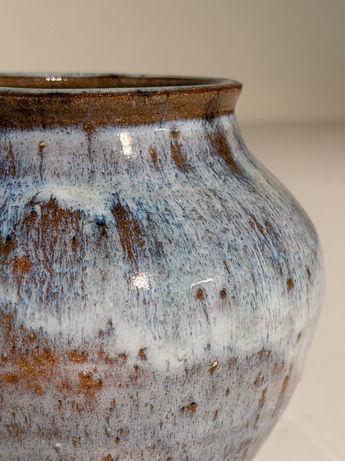Stoneware Vase, French work, La Borne, circa 1950 — close-up of textured blue glaze